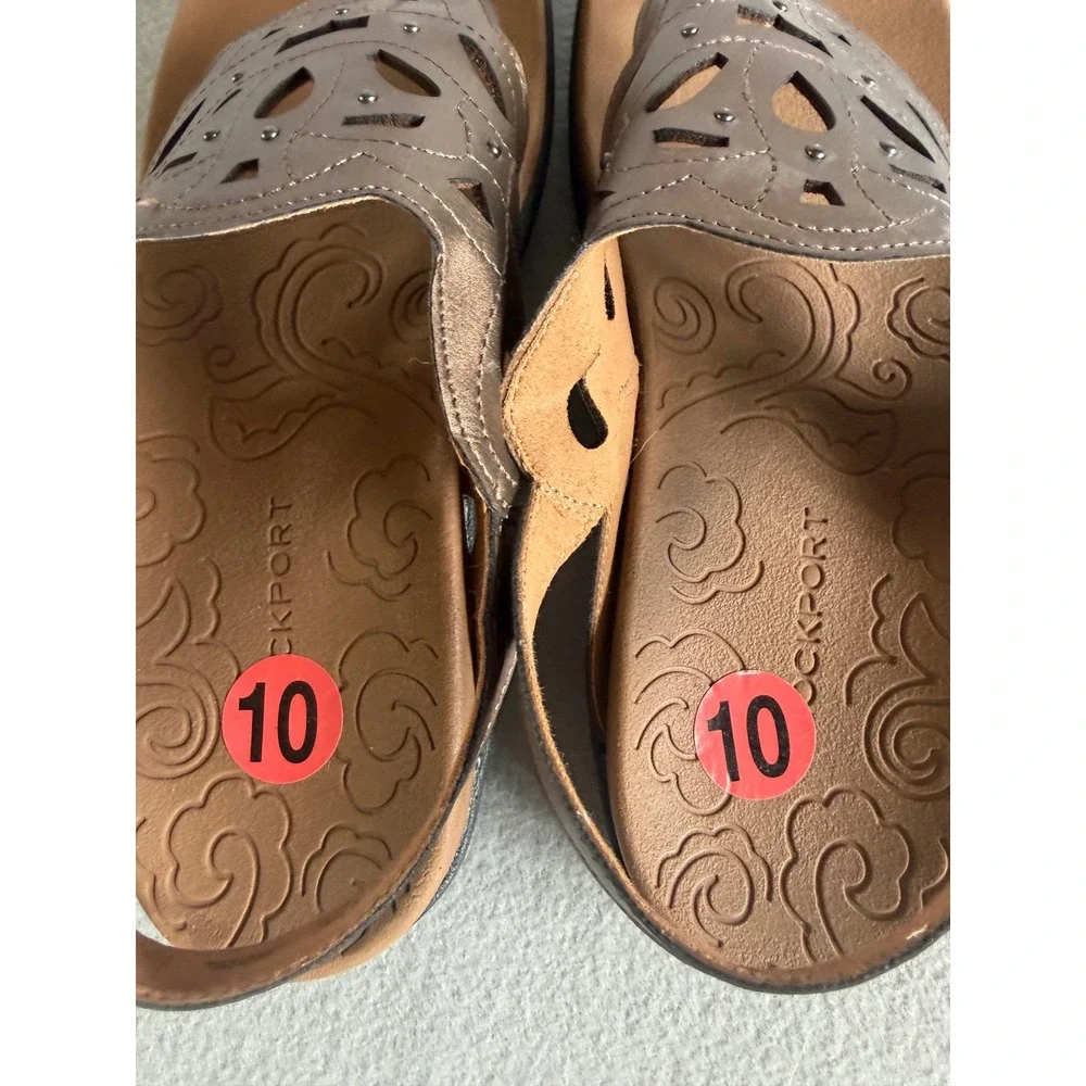 Rockport Briah Perf Slingback Sandals Metallic Bronze Laser Cut Thong Womens 10